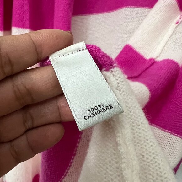 Neiman Marcus Womens Cream Pink Striped Long Line Open Cashmere Cardigan Size M - Picture 2 of 5